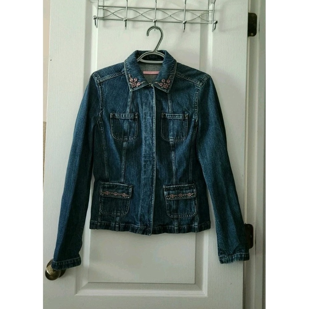 GIANNI BINI Women's Denim Jacket rhinestone embellishment Pockets Size M